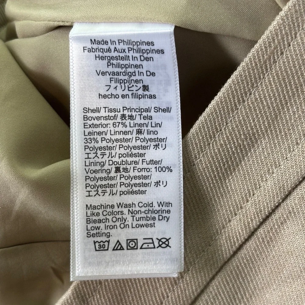 NWT J.Crew Women's Khaki Linen Blend Skirt‎ Size 10 Back Zip Office Casual Lined